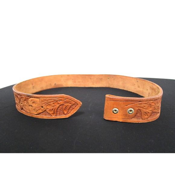 VTG Brown Leather "Sharon" Tooled Western Replacement Belt Women Sz XS/S 24"-27" - Picture 6 of 6